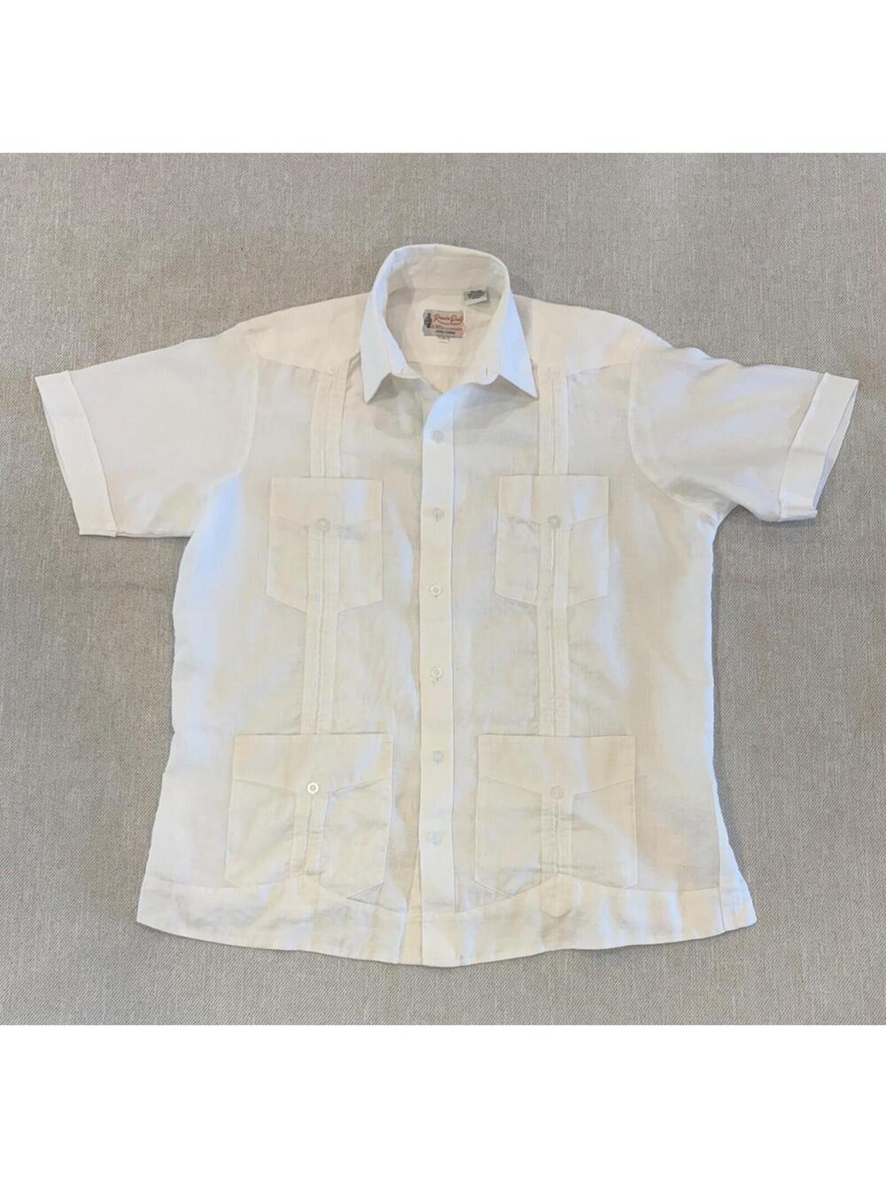 Ramón Puig White 100% Linen Guayabera Shirt Large - "El Rey de la Guayabera"